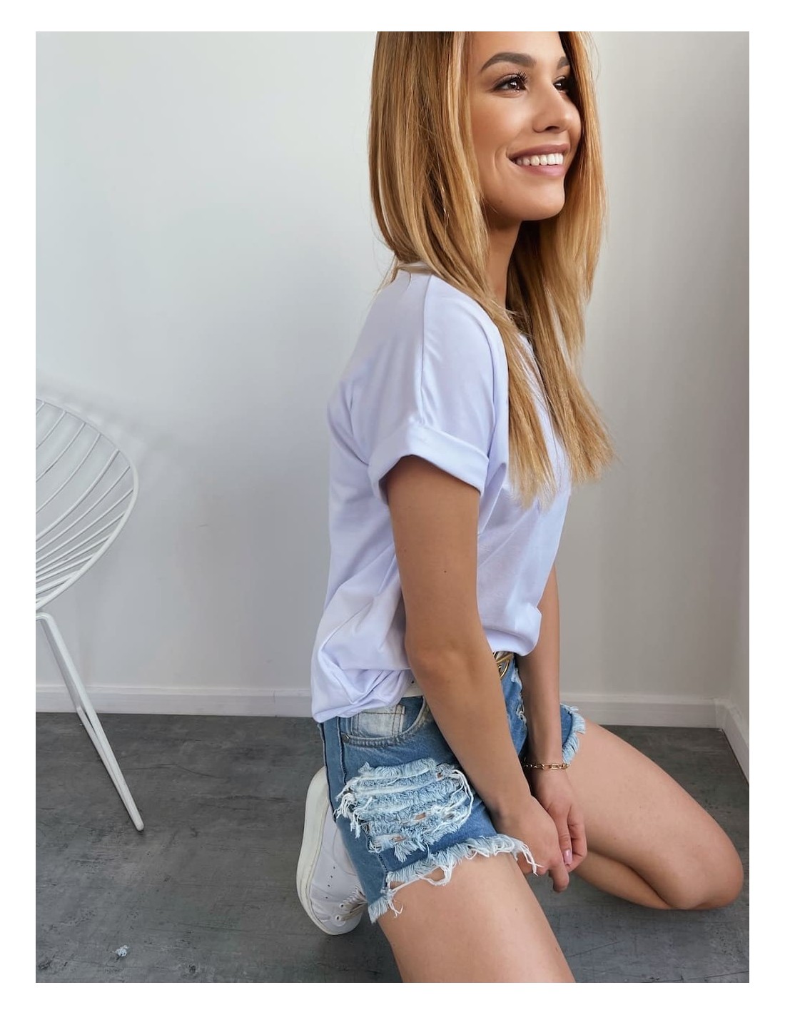 Denim shorts with holes, white L9 - Online store - Boutique